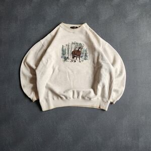 Vintage Croft & Barrow Deer Nature Cream Sweatshirt XL